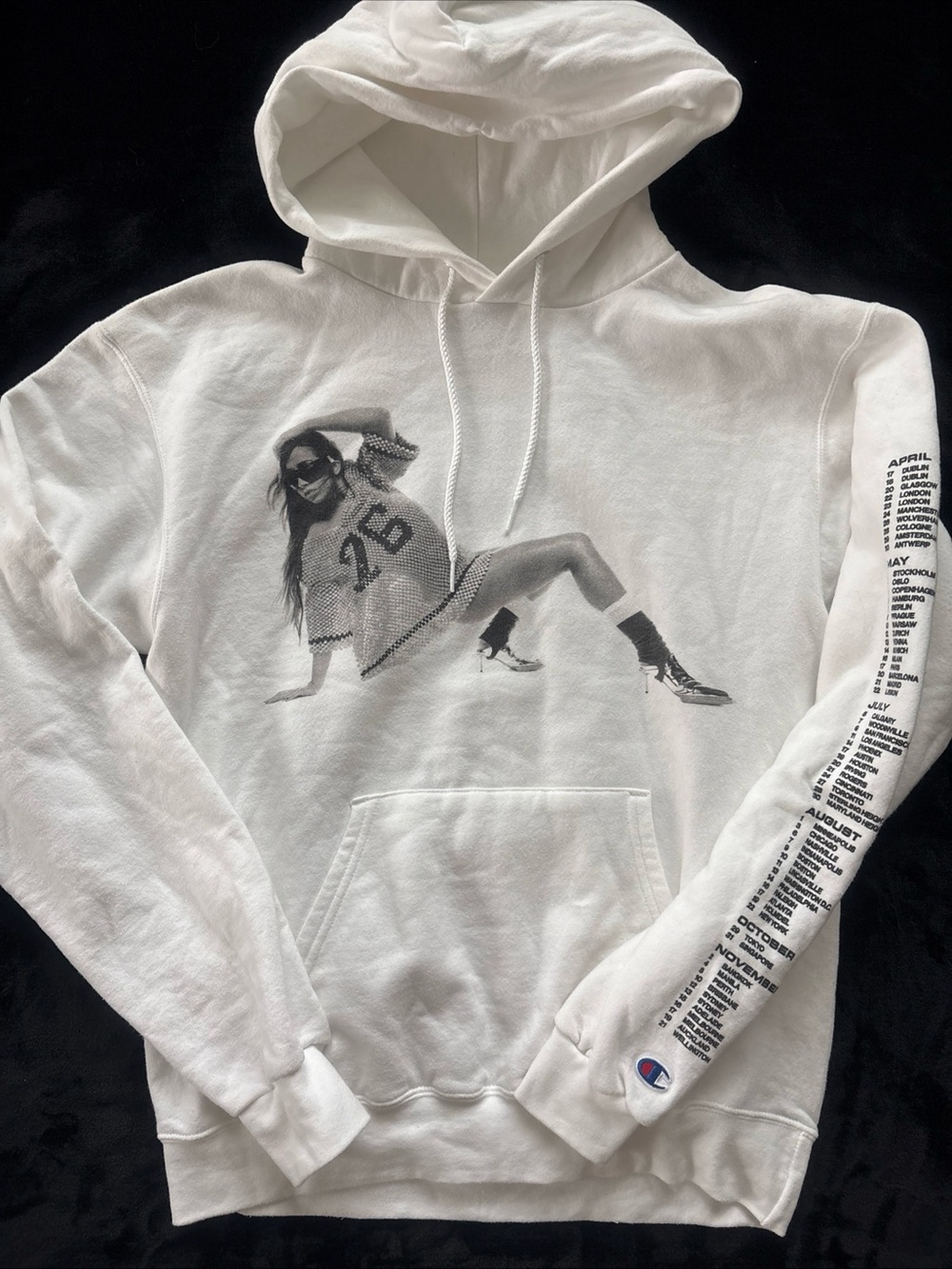Tate McRae Champion Hoodie White Think Later Tour 2024 Concert Graphic Merch